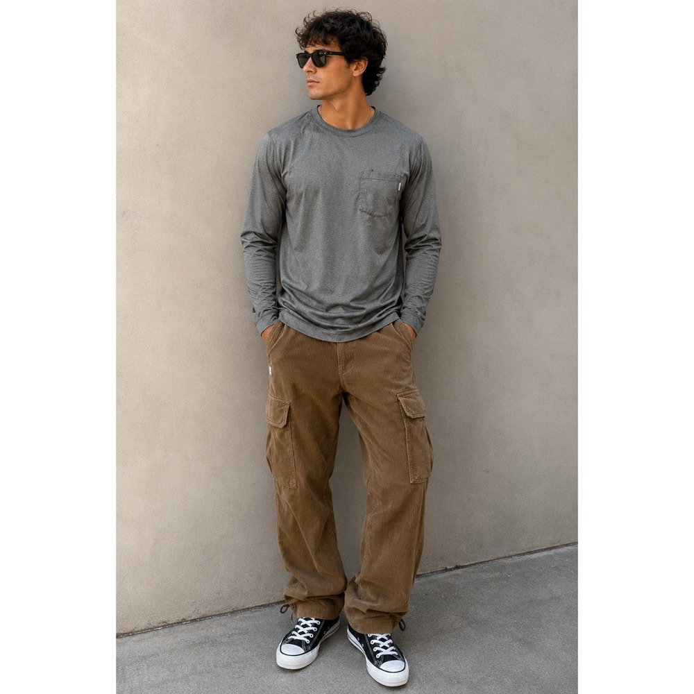 Vuori Mens Tradewind Performance Long Sleeve Pocket T-Shirt Gray/Green Size M